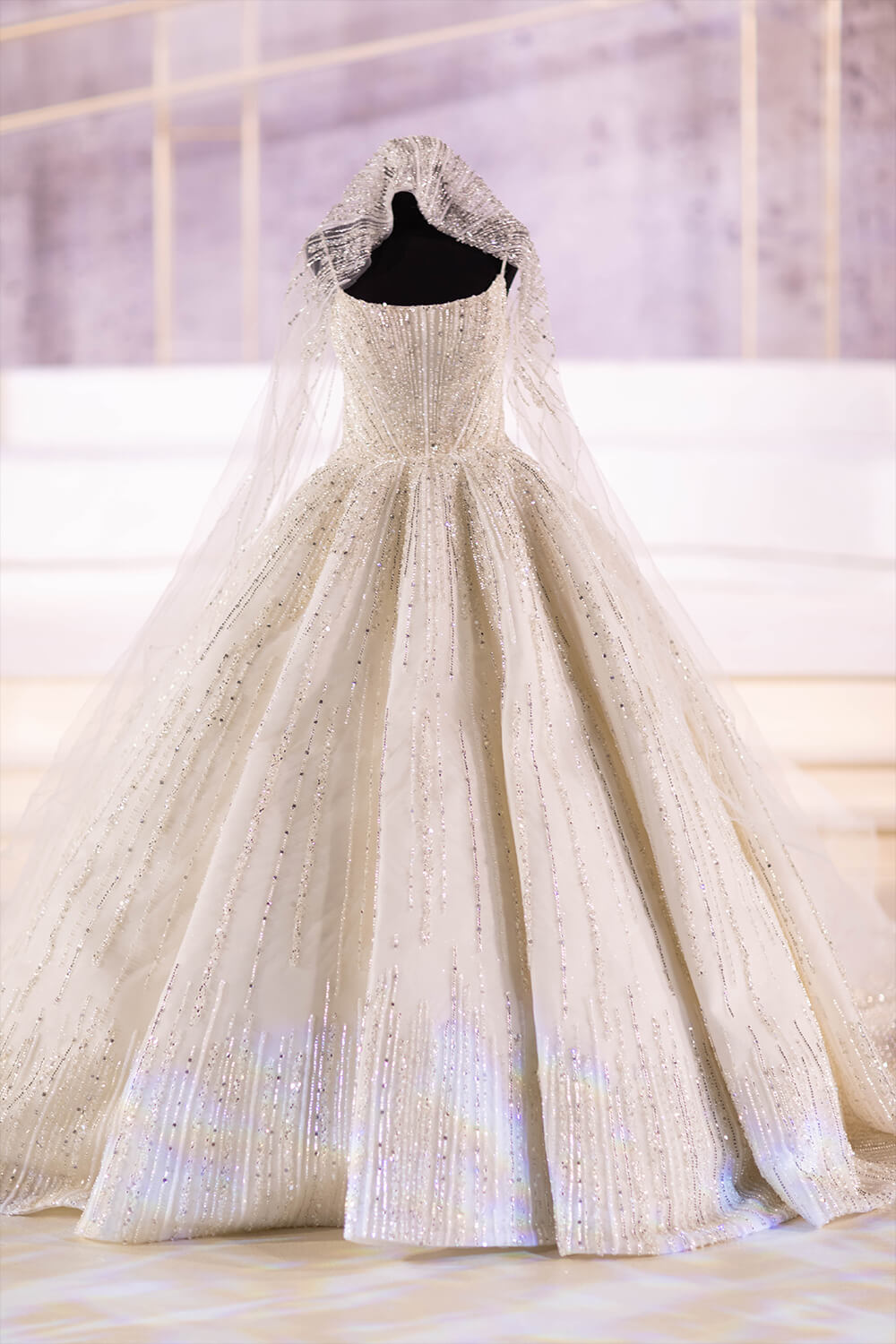 silver beaded ball gown