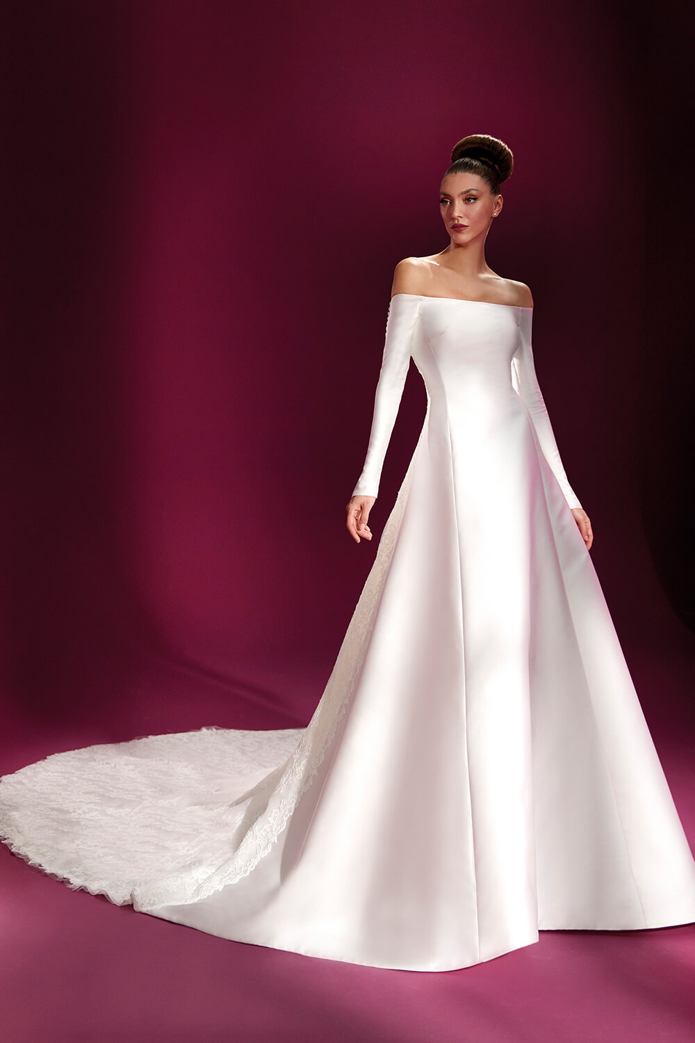 Long shoulders bridal gown